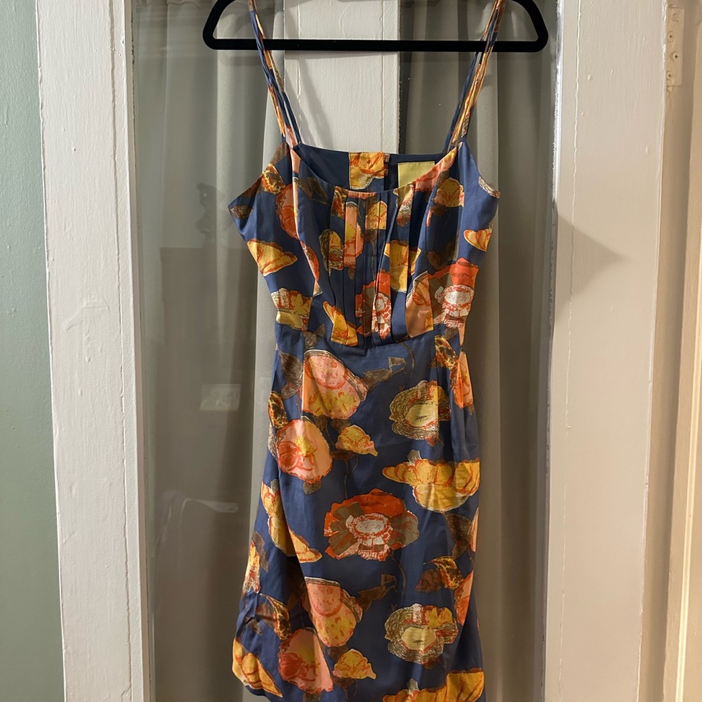 Maeve Anthropologie Silk Blend Blue, Pink and Orange Floral Dress Size 10